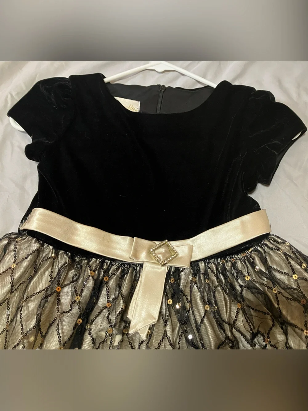 Cinderella Black and Cream Girls' Formal Dress with Satin Bow